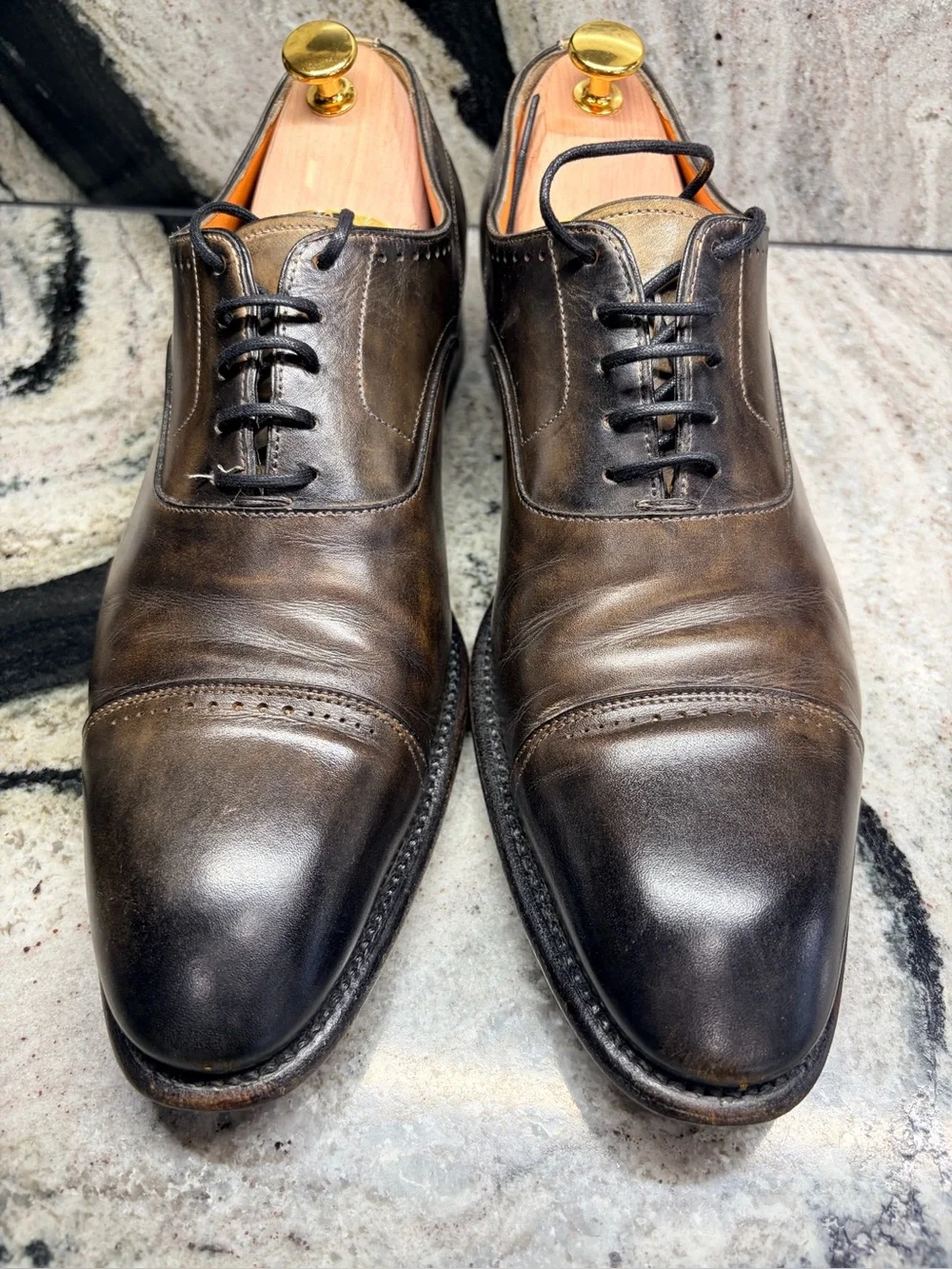 Santoni Fatte a Mano Museum Brown Cap Toe Oxford UK 9.5 US 10.5 Handmade